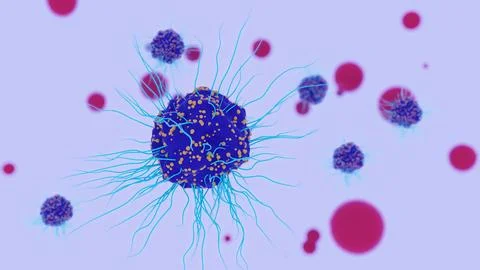 May 14 2026 Eukaryotic Cell Filopodia Multiple Pathogens Blue Purple 4K Stock Illustration