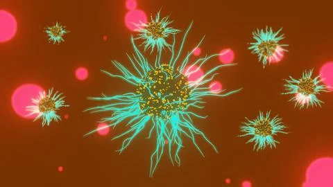 May 14 2026 Multiple Virus Cells Filopodia Brown Red Background Medical 4K Stock-Illustration