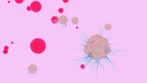 May 14 2026 Pathogen Cell Filopodia Scattered Particles Pink Pastel 4K Stock-Illustration