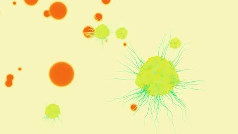 May 14 2026 Virus Cell Filopodia Colorful Particles Yellow Green Background 4K Stock-Illustration