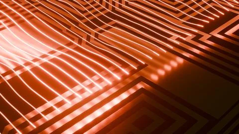 May 19 2026 Orange Copper Neon Grid Circuit Tech Abstract 3D Background Stock Illustration