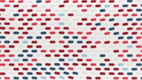 May 19 2026 Red Blue Medical Pills Pattern Loop Abstract 3D Render Background Stock Footage 335236632