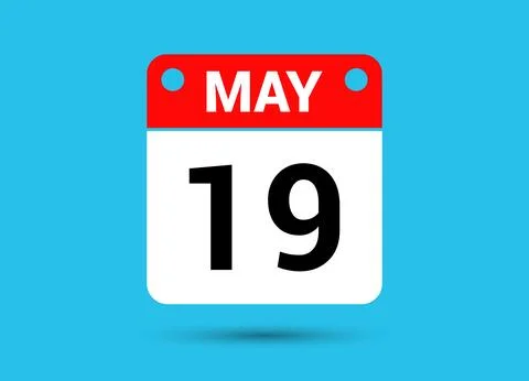 May 19 Calendar Date Flat Icon Day 19 Vector Illustration Stock Illustration