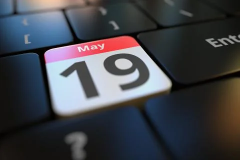 May 19 on a keyboard key, 3d rendering Illustrazione stock