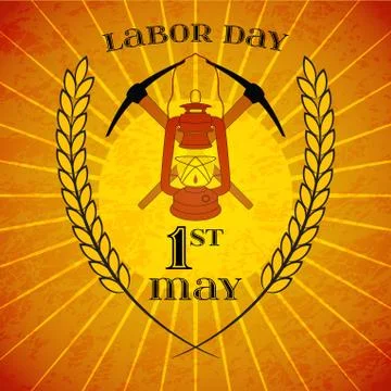 May 1st. Labor Day. Mine helmet and wheat ears Stock Illustration