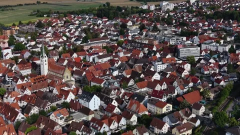 May 2. 2025 Bad Saulgau , Germany A panoramic aerial view beside the old town Видео 343884211