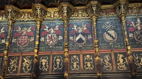 May 2, 2026 - Barcelona, Spain - Gothic cathedral choir stalls with wooden seats Stock Footage 325747083