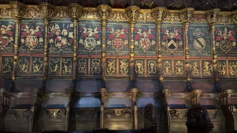 May 2, 2026 - Barcelona, Spain - Gothic cathedral choir stalls with wooden seats Stock Footage 325747101