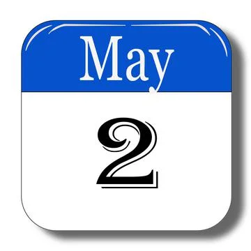 May 2 date of calendar in blue and white color look like 3d with shadow Stock Illustration