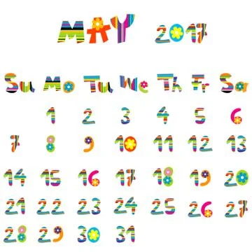 May 2017 calendar Illustrazione stock