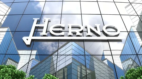 May 2019, Editorial use only, Herno logo on glass building. Stock Footage 107627222