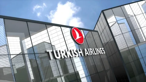 May 2019, Editorial use only, Turkish Airline logo on glass building. Stock Footage 107900841