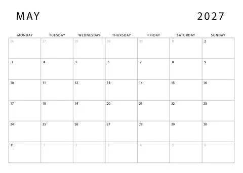May 2027 monthly planner template. Stock Illustration