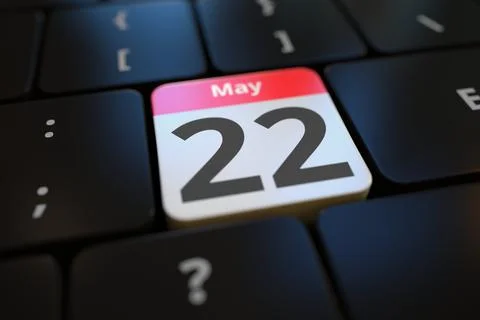 May 22 date on a keyboard key, 3d rendering Illustrazione stock