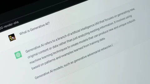 MAY 23, 2023: Asking ChatGPT What is Generative AI, Laptop Close-up Stock Footage 241999197