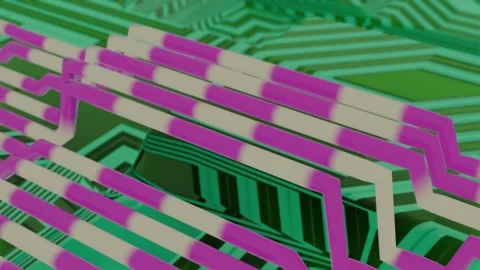 May 24 2026 Abstract Tech Circuit Board Magenta Green Energy Loop 4K Stock Footage 335598384