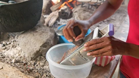 May 25, 2024: Hato Mayor, Dominican Republic, woman grating handmade chocolate Stock Footage 310754949
