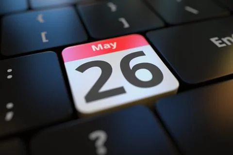 May 26 date on a keyboard key, 3d rendering Illustrazione stock