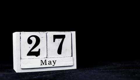 May 27th, Twenty-seventh of May, Day 27 of month May - vintage wooden white c Stock Photos