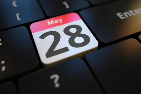 May 28 date on a keyboard key, 3d rendering Illustrazione stock