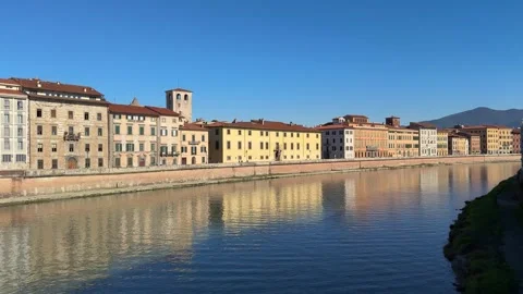 May 3, 2026 - Pisa, Italy - Buildings along the Arno River Stock-Footage 338156136