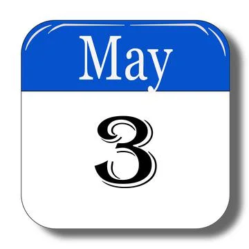 May 3 date of calendar in blue and white color look like 3d with shadow Stock Illustration