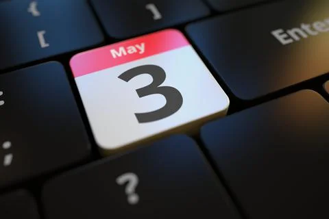 May 3 date on a keyboard key, 3d rendering Stock Illustration