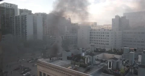 May 30 2020 BLM Protests Debris Fire Parking Lot Downtown Los Angeles Stock Footage 197891840
