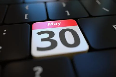 May 30 date on a keyboard key, 3d rendering Illustrazione stock