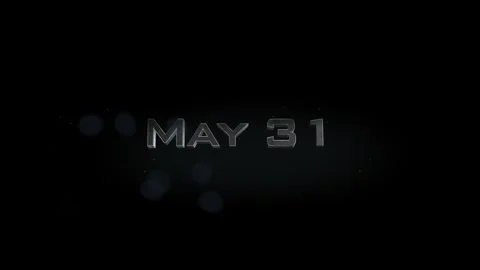 May 31 3D title metal text on black alpha channel background Stock Footage 258087480