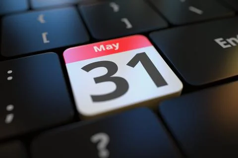 May 31 date on a keyboard key, 3d rendering 스톡 일러스트