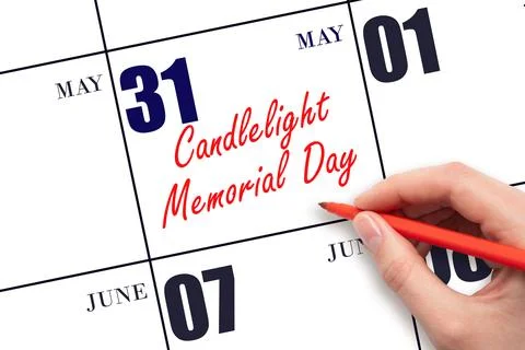 May 31. Hand writing text Candlelight Memorial Day on calendar date. Save t.. Stock Photos
