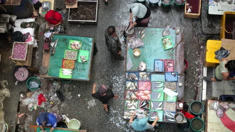 May 4, 2024, Jakarta-High angle view of fish seller at the fish market. Stock Footage 274683458