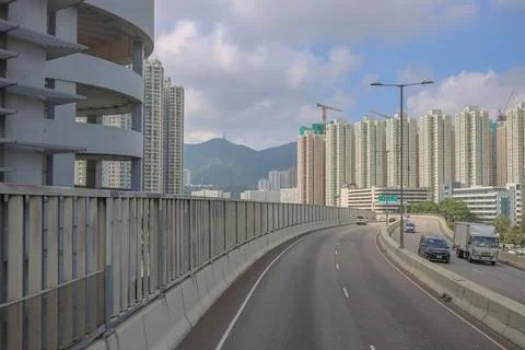 May 4 2025 Elevated Highway with Apartment Buildings and Scenic Mountain Ba.. Stock Photos