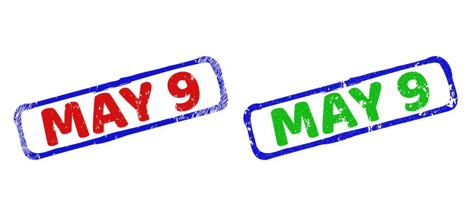 MAY 9 Bicolor Rough Rectangular Seals with Corroded Styles Stock Illustration