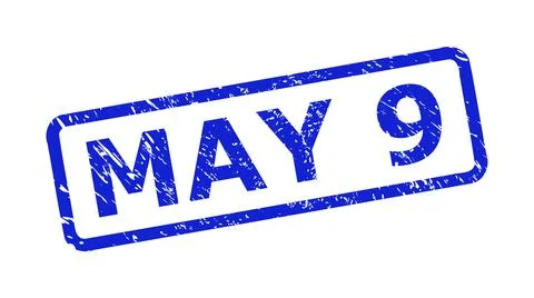 MAY 9 Watermark with Grunged Texture and Rounded Rect Frame Stock Illustration