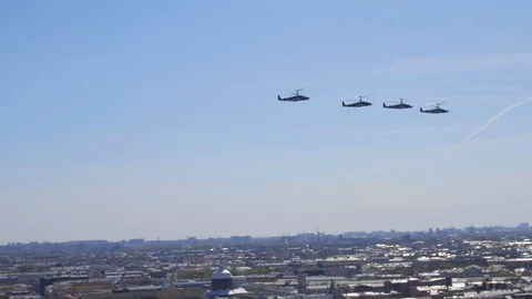 May 9th Victory Parade, Palace Square, Air Force. Aerial Survey Stock Footage 107410667