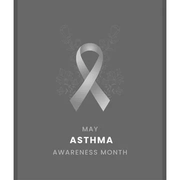 May Asthma Awareness Month Vector Poster Silver Ribbon Medical Banner Illustrazione stock