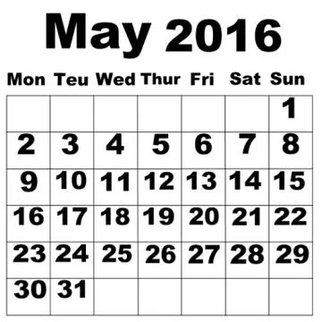 May Calendar 2016 Stock Illustration