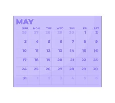 May calendar 2D cartoon object Stock Illustration