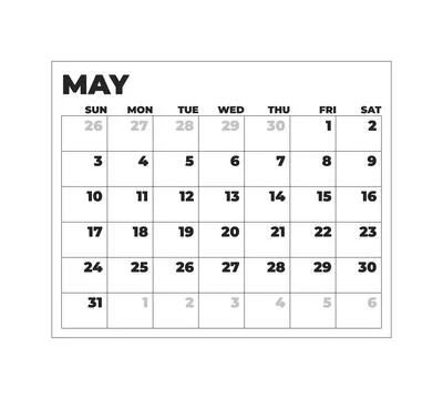 May calendar 2D line object Stock Illustration