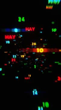 MAY Calendar Dates in Vibrant Neon Colors on Dark Background Stock Illustration