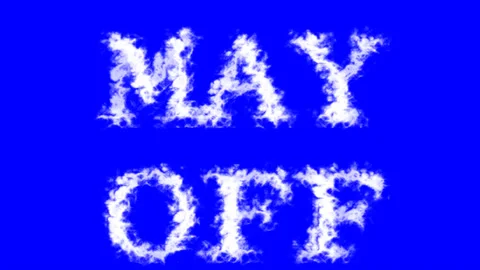 May Off cloud text effect blue isolated background Stock Footage 139636924