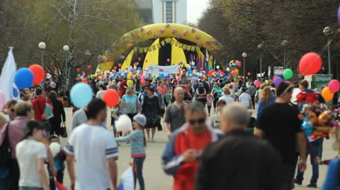May Day Demonstration. Crowd In The Park. Russia Stock Footage 50239098