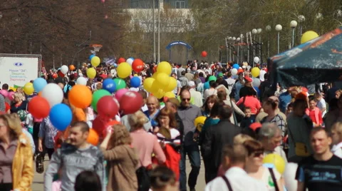 May Day Demonstration. Crowd In The Park. Russia Stock Footage 50239210