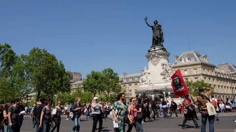 May Day Protest in Paris Stock Footage 91098590