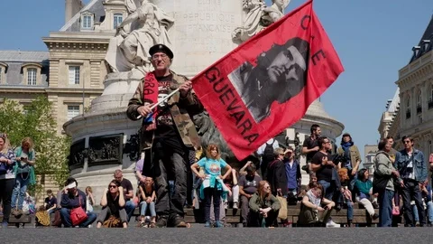 May Day Protest in Paris Stock Footage 91098599