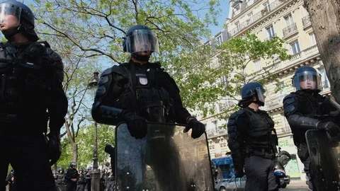 May Day Protest in Paris Stock Footage 91098671