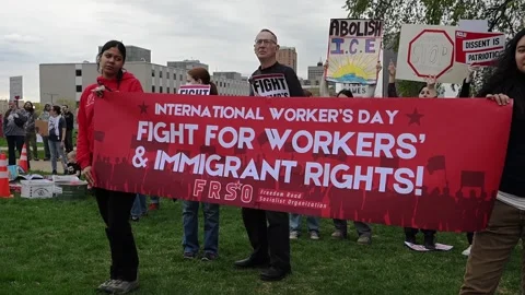 May Day protest for worker and immigrant rights in Minnesota Video stock 308969985