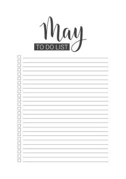 May To Do List. Vector Template. Handwritten lettering. Stock Illustration